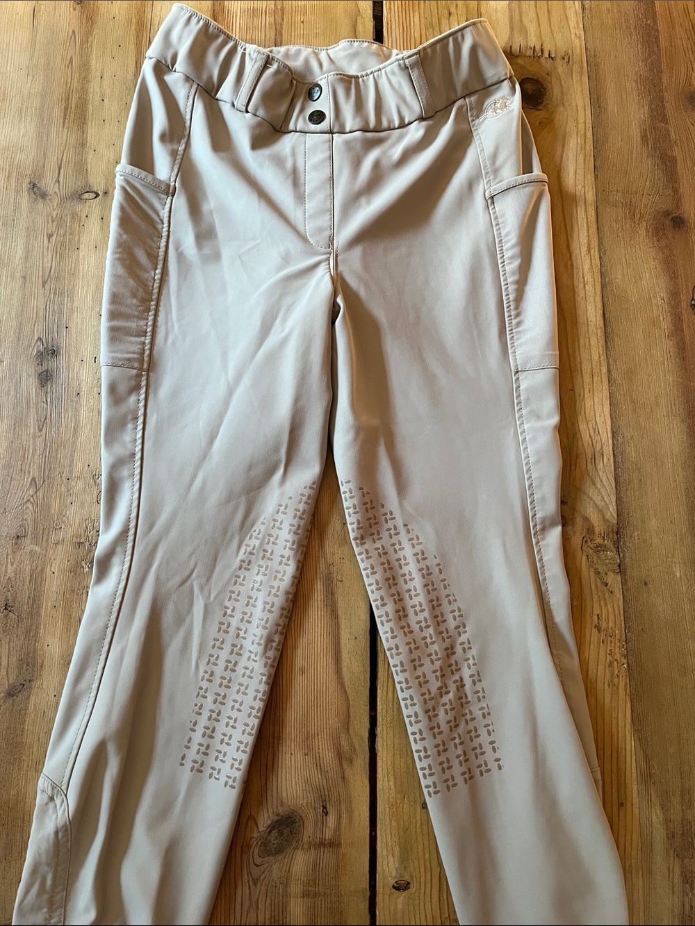 PIPER Girls XL Tan Nylon Stretch Riding Breeches Leggings Pockets